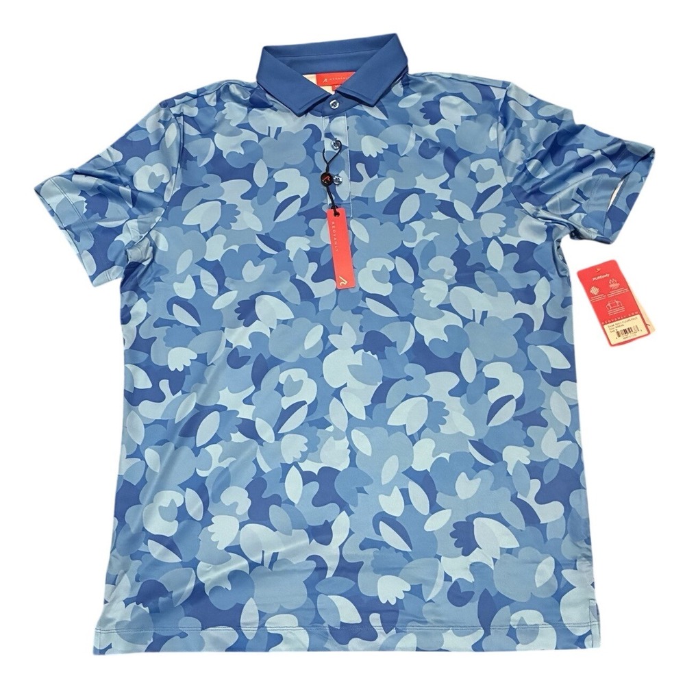 Redvanly Polo Shirt Men M Blue Marine Abstract Golf Performance UPF Stretch